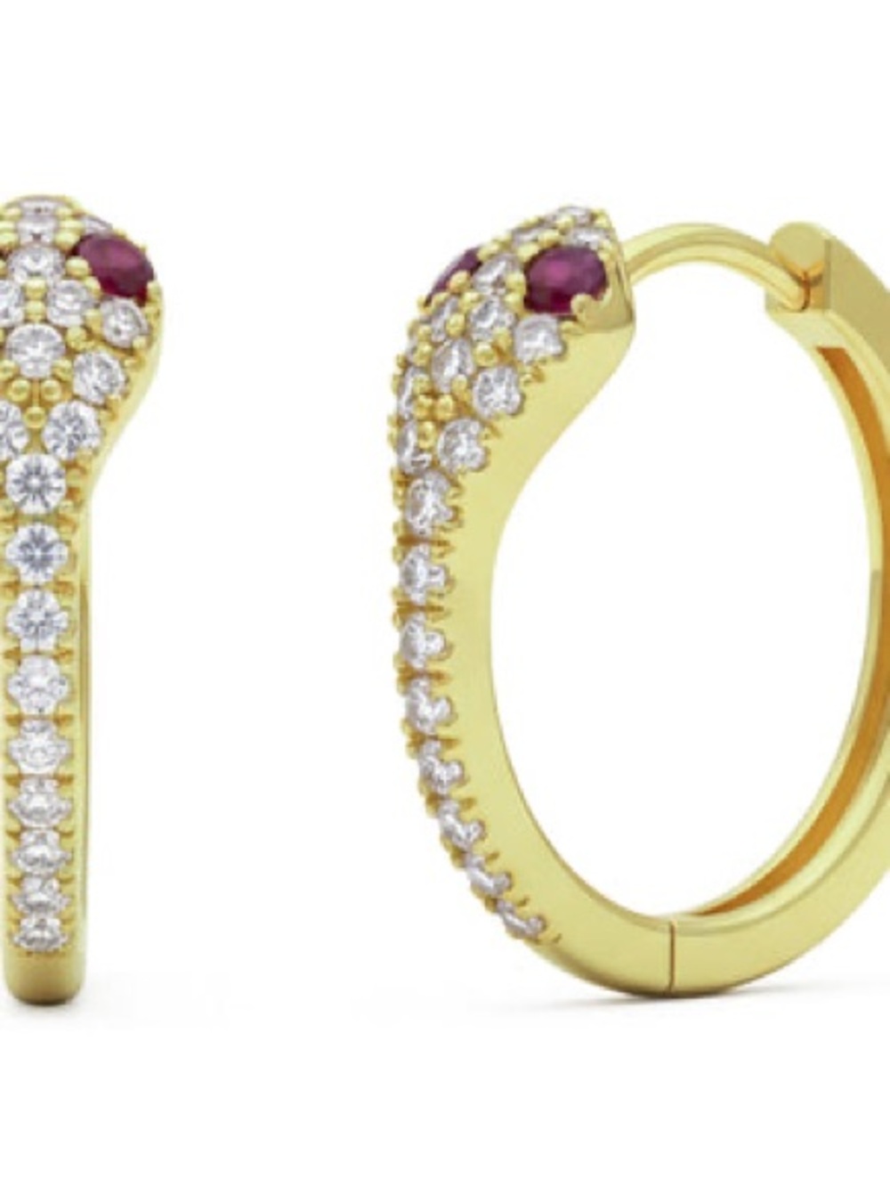 Gold & Ruby Pavé Hoop Earrings - Unbranded